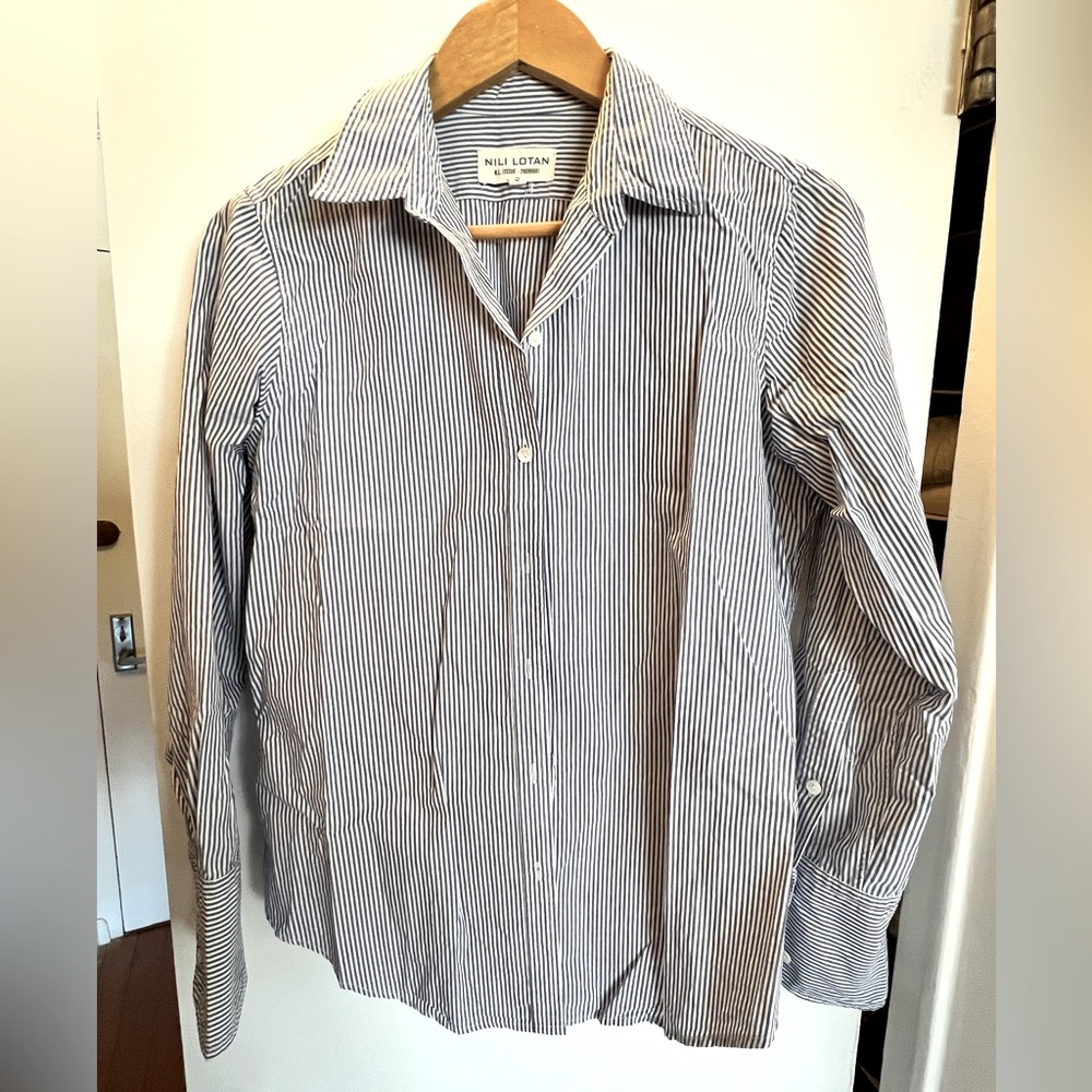 Nili Lotan blue stripped button up